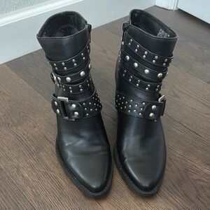 Women's Black Studded Buckle Ankle Boots